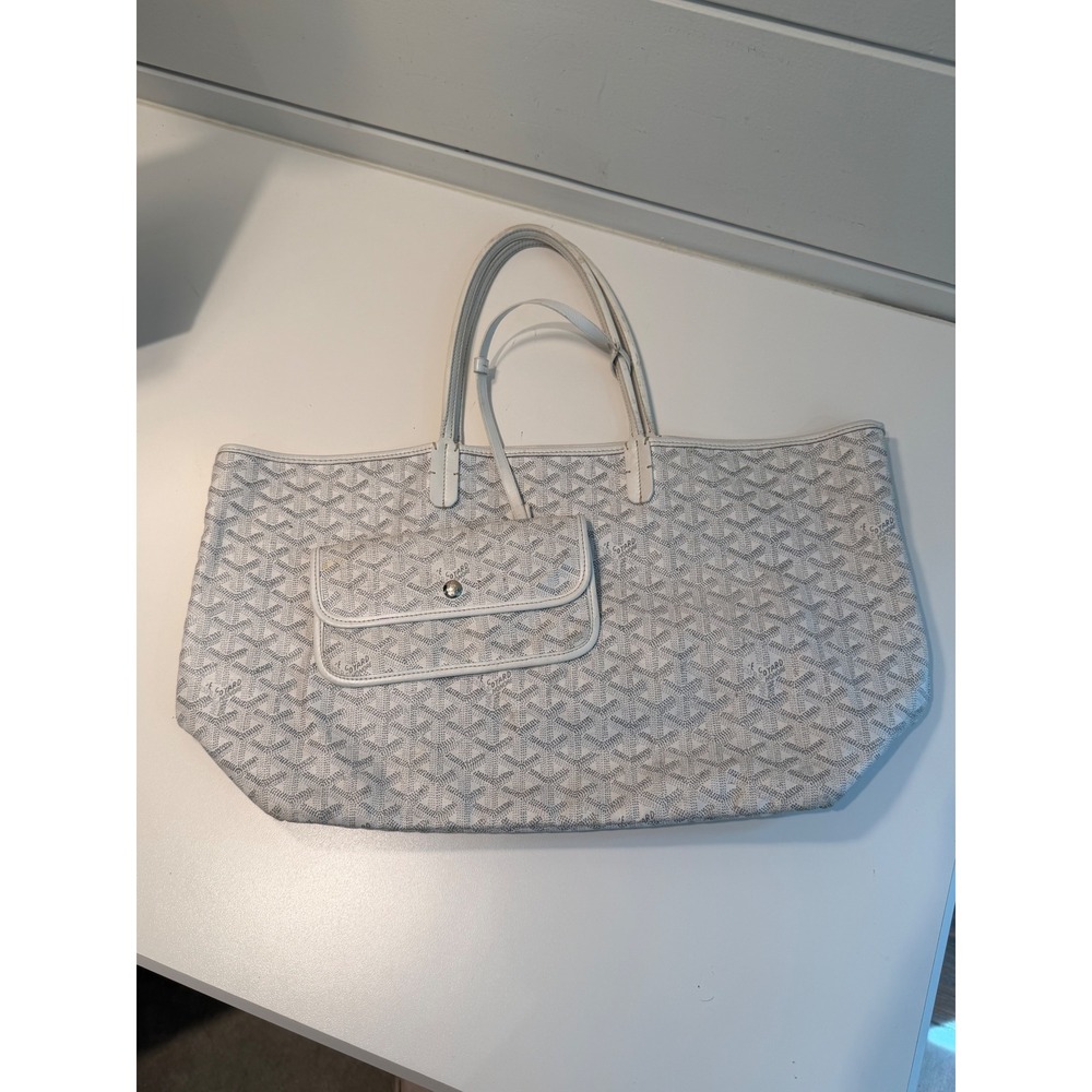 Goyard Saint Louis GM Tote Bag White Goyardine Canvas with Pouch